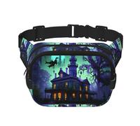 Riñonera grande con estampado de mansiones encantadas negras para mujer, bonita riñonera cruzada a la moda, Negro -, Talla única