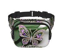 Riñonera grande con estampado de mariposa y diamantes de imitación para mujer, bonita riñonera cruzada a la moda, Negro -, Talla única