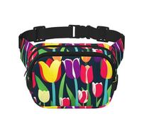 Riñonera grande con estampado de tulipanes coloridos para mujer, bonita riñonera cruzada a la moda, Negro -, Talla única