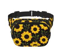 Riñonera grande con estampado floral de girasol para mujer, bonita riñonera cruzada a la moda, Negro -, Talla única