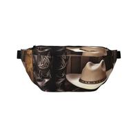 Riñonera grande cruzada para hombres y mujeres, barco pirata en el atardecer, bolsa de pecho ajustable para viajes, Botas vaqueras con sombrero negro, Talla única, Estilo retro