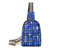 Riñonera grande de rejilla azul de moda, bolsas cruzadas resistentes para mochila de día, Azul (Blue Grid), 1 size