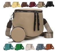 RiñOnera Grande Tipo Bandolera, De Cuero De Primera Calidad con Correa Ajustable Y Monedero ExtraíBle (Caqui)