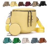 RiñOnera Grande Tipo Bandolera, De Cuero De Primera Calidad con Correa Ajustable Y Monedero ExtraíBle (Amarillo)