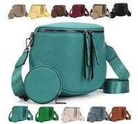 RiñOnera Grande Tipo Bandolera, De Cuero De Primera Calidad con Correa Ajustable Y Monedero ExtraíBle (Verde Azulado)