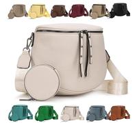 RiñOnera Grande Tipo Bandolera, De Cuero De Primera Calidad con Correa Ajustable Y Monedero ExtraíBle (Beige)