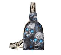 Riñonera grande y resistente con diseño de calavera de pesadilla y ojos de neón azul para senderismo, Nightmare Skull Blue Neon Eyes, 1 size