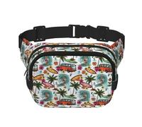 Riñonera hawaiana con cremallera ondulada, bolsa cruzada con correa ajustable para correr, ciclismo, Black, Talla única