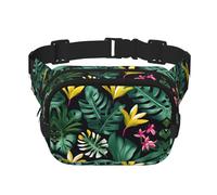 Riñonera hawaiana con estampado de flores y hojas tropicales con correa ajustable, cuadrada, doble capa, cinturón unisex en todas partes