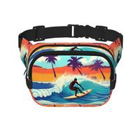 Riñonera hawaiana con estampado ondulado para mujer, para uso diario, viajes, al aire libre, correr, caza, para adultos, Negro -, Talla única
