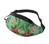 Riñonera hawaiana de hojas tropicales y flores para correr, senderismo, viajes, entrenamiento, pasear al perro, deportes, pesca, riñonera, Black, Talla única