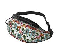 Riñonera hawaiana ondulada para correr, senderismo, viajes, entrenamiento, pasear al perro, deportes, pesca, riñonera, Black, Talla única