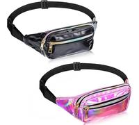 Riñonera holográfica Bolsa Riñonera holográfica Brillante de 2 Piezas, Bolsa de neón Impermeable for Festivales, Fiestas, Viajes, Rave, Senderismo, Actividades al Aire Libre(Black)