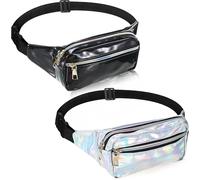 Riñonera holográfica Bolsa Riñonera holográfica Brillante de 2 Piezas, Bolsa de neón Impermeable for Festivales, Fiestas, Viajes, Rave, Senderismo, Actividades al Aire Libre(Blue)