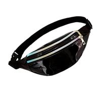 Riñonera holográfica brillante, color metálico, impermeable, riñonera de neón con bolsas y cinturón ajustable para mujeres, hombres, niños, viajes, correr, festivales, fiestas, Black, Moderno, clásico