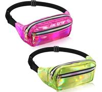 Riñonera holográfica Brillante de 2 Piezas, Bolsa de neón Impermeable for Festivales, Fiestas, Viajes, Rave, Senderismo, Actividades al Aire Libre(Gold)