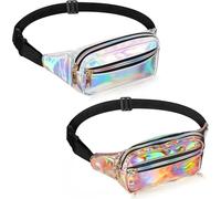 Riñonera holográfica Brillante de 2 Piezas, Bolsa de neón Impermeable for Festivales, Fiestas, Viajes, Rave, Senderismo, Actividades al Aire Libre(Ivory)