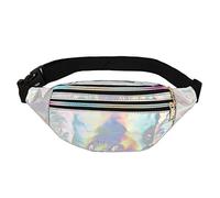 Riñonera holográfica de piel sintética con 3 bolsillos, resistente al agua, color dorado, 11.8 x 4.7 x 5.1 pulgadas, Blanco, 11.8X4.7X5.1inch, Holográfico moderno