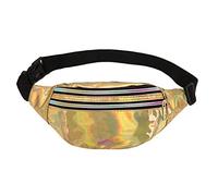 Riñonera holográfica de piel sintética con 3 bolsillos, resistente al agua, color dorado, 11.8 x 4.7 x 5.1 pulgadas, Oro, 11.8X4.7X5.1inch, Holográfico moderno