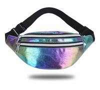 Riñonera Holográfica de Piel Sintética para Mujer, Festival Neón Impermeable - Bolso de Cinturón Púrpura, Bolsa de Cintura Deportiva para Correr