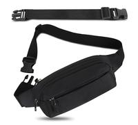 Riñonera Hombre Mujer Deportiva Unisex con Cinturón Ajustable Extendido de 30 cm y 4 Bolsillos con Cremallera Bolsa para Entrenamiento al Aire Libre Viajes Casual Correr Senderismo (Negro)