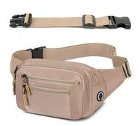 Riñonera Hombre Mujer Deportiva Unisex con Cinturón Ajustable Extendido de 30 cm y 6 Bolsillos con Cremallera Bolsa para Entrenamiento al Aire Libre Viajes Casual Correr Senderismo (Caqui)