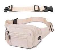 Riñonera Hombre Mujer Deportiva Unisex con Cinturón Ajustable Extendido de 30 cm y 6 Bolsillos con Cremallera Bolsa para Entrenamiento al Aire Libre Viajes Casual Correr Senderismo (Caqui Claro)