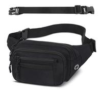 Riñonera Hombre Mujer Deportiva Unisex con Cinturón Ajustable Extendido de 30 cm y 6 Bolsillos con Cremallera Bolsa para Entrenamiento al Aire Libre Viajes Casual Correr Senderismo Negro