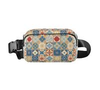 Riñonera impermeable con diseño abstracto de mármol texturizado con correa ajustable para compras, deportes y trabajo, Azulejos sin costuras portugués, español, italiano, 1 Size