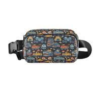 Riñonera impermeable con estampado floral de cachemira con diseño floral de acuarela con correa ajustable para viajes y compras, Patrón de coche Monster Truck dibujado a mano, 1 Size