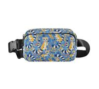 Riñonera impermeable con patrones tradicionales asiáticos sin costuras con correa ajustable para entrenamiento y correr, Lémures Madagascar en patrón azul, 1 Size