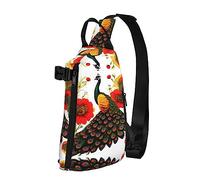 Riñonera impermeable de fibra de poliéster - Mochila con 4 compartimentos de bolsillo, ideal para actividades al aire libre, jugar pelota gatito, Flor Roja Pavo Real, Talla única