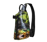 Riñonera impermeable de fibra de poliéster, mochila con 4 compartimentos, ideal para actividades al aire libre, patrón de madera maciza, Vistas a la cascada, Talla única