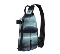 Riñonera impermeable de fibra de poliéster, mochila con 4 compartimentos, ideal para actividades al aire libre, textura curvada negra, Paraguas negro bajo la lluvia, Talla única