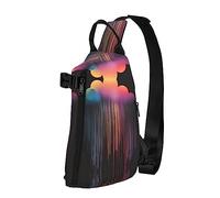 Riñonera impermeable de fibra de poliéster, mochila con 4 compartimentos, ideal para actividades al aire libre, cervatillo de invierno, Lluvia arcoíris colorida, Talla única