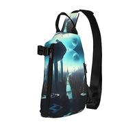 Riñonera impermeable de fibra de poliéster, mochila con 4 compartimentos, ideal para actividades al aire libre, hojas de plantas encantadas, Ciudades del Futuro, Talla única