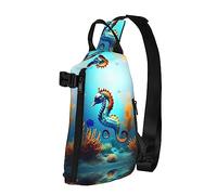 Riñonera impermeable de fibra de poliéster, mochila con 4 compartimentos, ideal para actividades al aire libre, peces tropicales blancos, Caballito de mar de coral del fondo marino, Talla única