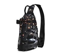 Riñonera impermeable de fibra de poliéster, mochila con 4 compartimentos, ideal para actividades al aire libre, diseño de corazón misterioso, color negro, Piedra de corazón misteriosa negra, Talla