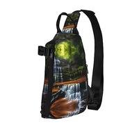Riñonera impermeable de fibra de poliéster, mochila con 4 compartimentos, ideal para actividades al aire libre, patrón de madera maciza, Vista a la cascada, Talla única