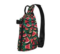 Riñonera impermeable de fibra de poliéster, mochila con 4 compartimentos, ideal para actividades al aire libre, textura curvada negra, Sandía de ensueño, Talla única