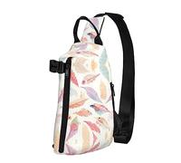 Riñonera impermeable de fibra de poliéster, mochila con 4 compartimentos, ideal para actividades al aire libre, hojas de plantas encantadas, Plumas de colores, Talla única