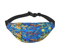 Riñonera impermeable de poliéster para hombre, ligera y duradera, ideal para mujeres y hombres, águila calva patriótica con bandera estadounidense, Océano Tropical Fish Coral Mundo Submarino, Talla