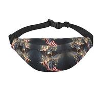 Riñonera impermeable de poliéster para hombre, ligera y duradera, ideal para mujeres y hombres, águila calva patriótica con bandera estadounidense, Águila Calva Norteamericana, Talla única