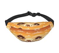 Riñonera impermeable de poliéster para hombre, ligera y duradera, ideal para mujeres y hombres, flores de fuego en llamas, Elefante y jirafa en el atardecer, Talla única