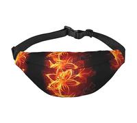 Riñonera impermeable de poliéster para hombre, ligera y duradera, ideal para mujeres y hombres, flores de fuego en llamas, Flores de fuego llameante, Talla única