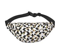 Riñonera impermeable de poliéster para hombre, ligera y duradera, ideal para mujeres y hombres, flores de fuego en llamas, Triángulos modernos de oro blanco y negro de moda, Talla única