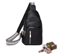 Riñonera Informal con Cremallera para Mujer, riñoneras de Moda, Bolso de Pecho de Cuero antirrobo, Bolso de Hombro de Viaje Impermeable, Uso Diario y artículos Esenciales para Viaje (Negro)