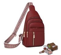 Riñonera Informal con Cremallera para Mujer, riñoneras de Moda, Bolso de Pecho de Cuero antirrobo, Bolso de Hombro de Viaje Impermeable, Uso Diario y artículos Esenciales para Viaje (Rojo)