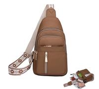 Riñonera Informal con Cremallera para Mujer, riñoneras de Moda, Bolso de Pecho de Cuero antirrobo, Bolso de Hombro de Viaje Impermeable, Uso Diario y artículos Esenciales para Viaje (Caqui)