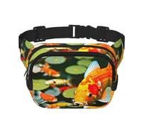Riñonera japonesa con estampado de peces koi con extensor para hombres y mujeres, riñonera con bolsillos con cremallera, Negro -, Talla única